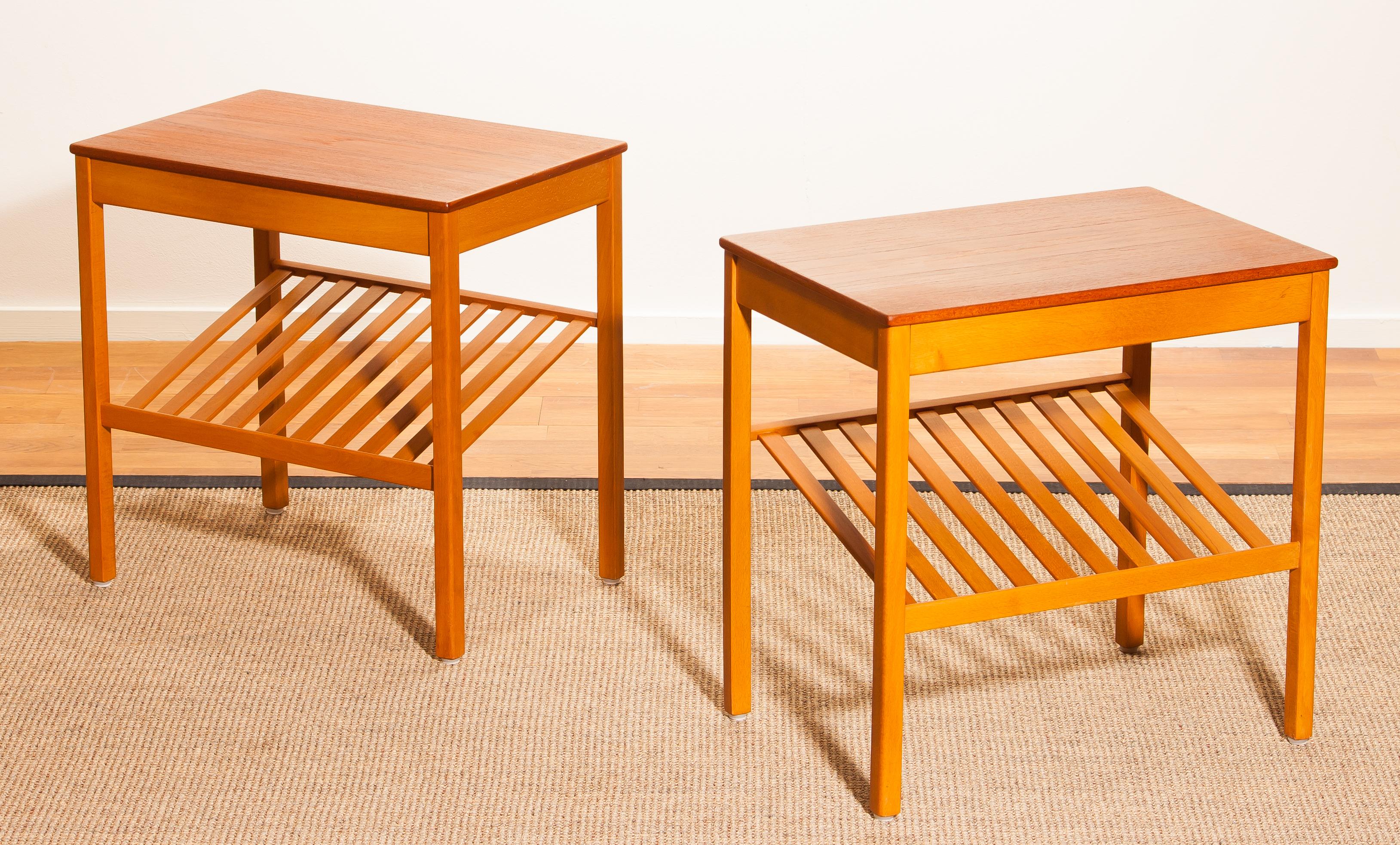 Mid-20th Century 1950s, Pair of Teak Nightstands 'Athén' by Jean Huber for Tingstroms Bra Bohag