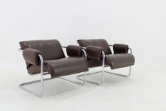 1950er Jahre Zwei Rohrsessel mit Lederbezug, Tschechoslowakei