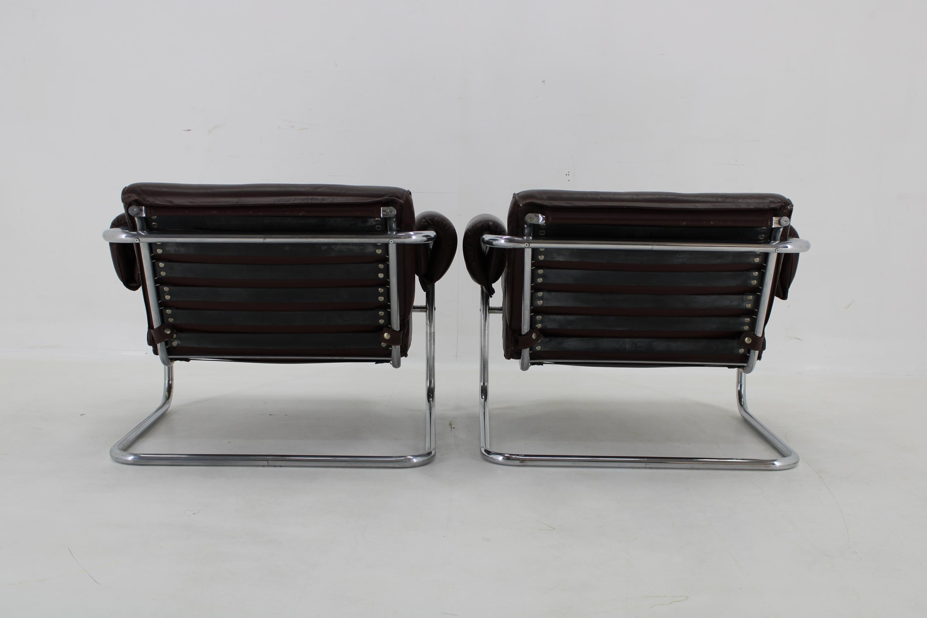 1950er Jahre Zwei Rohrsessel mit Lederbezug, Tschechoslowakei im Angebot 1