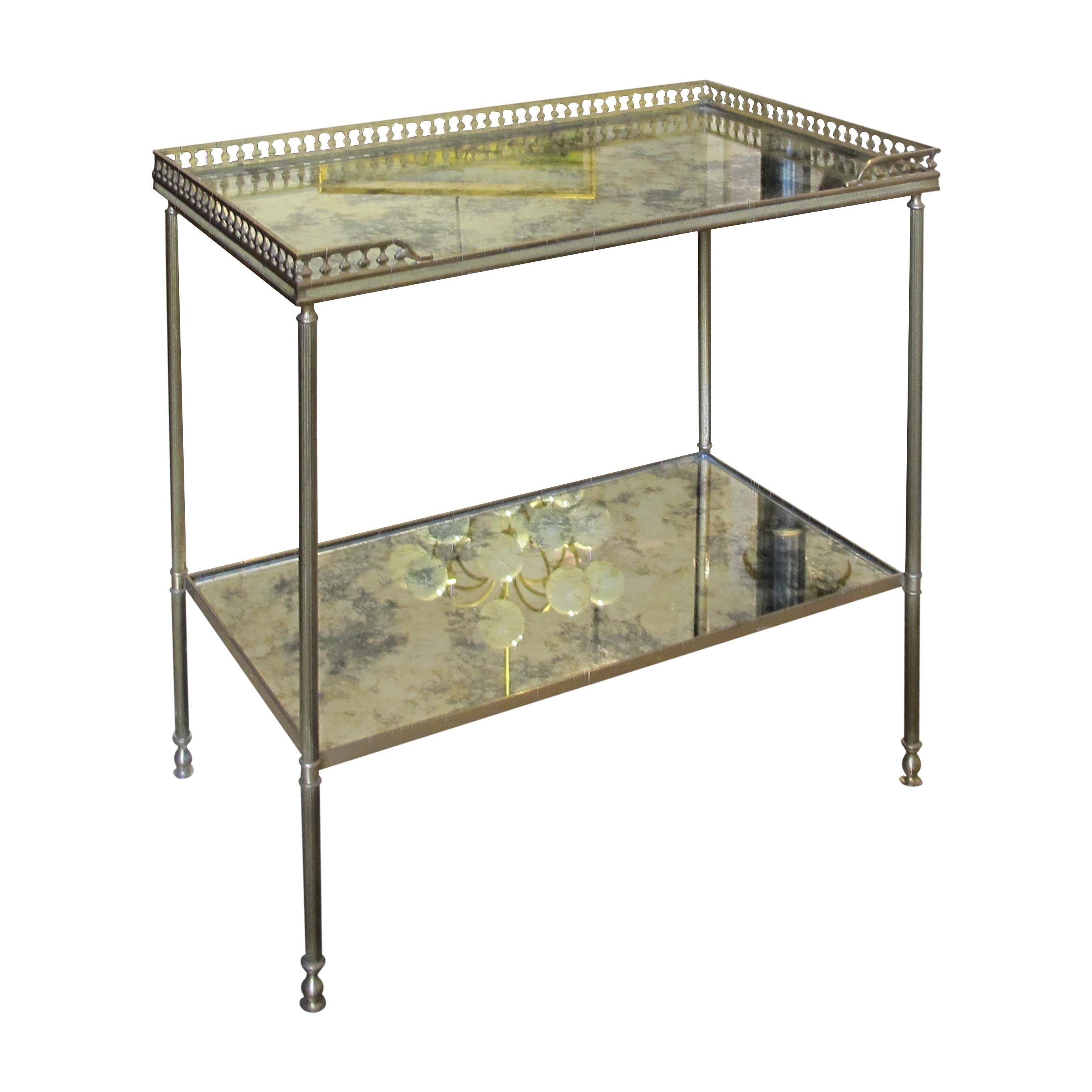 Other 1950s Pair of Two-Tier Side tables with Antiqued Mirror by Maison Jansen, French