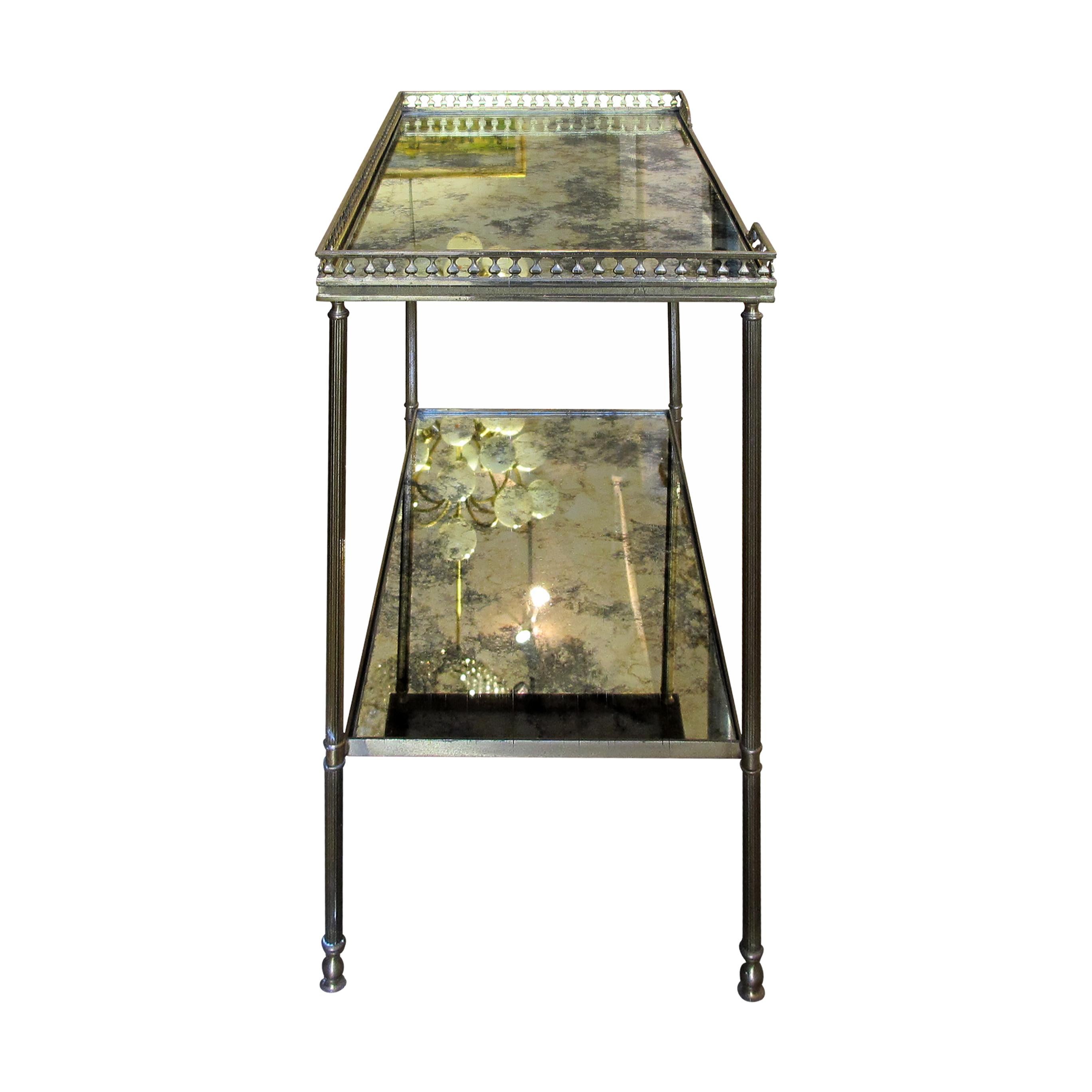 1950s Pair of Two-Tier Side tables with Antiqued Mirror by Maison Jansen, French In Good Condition In London, GB