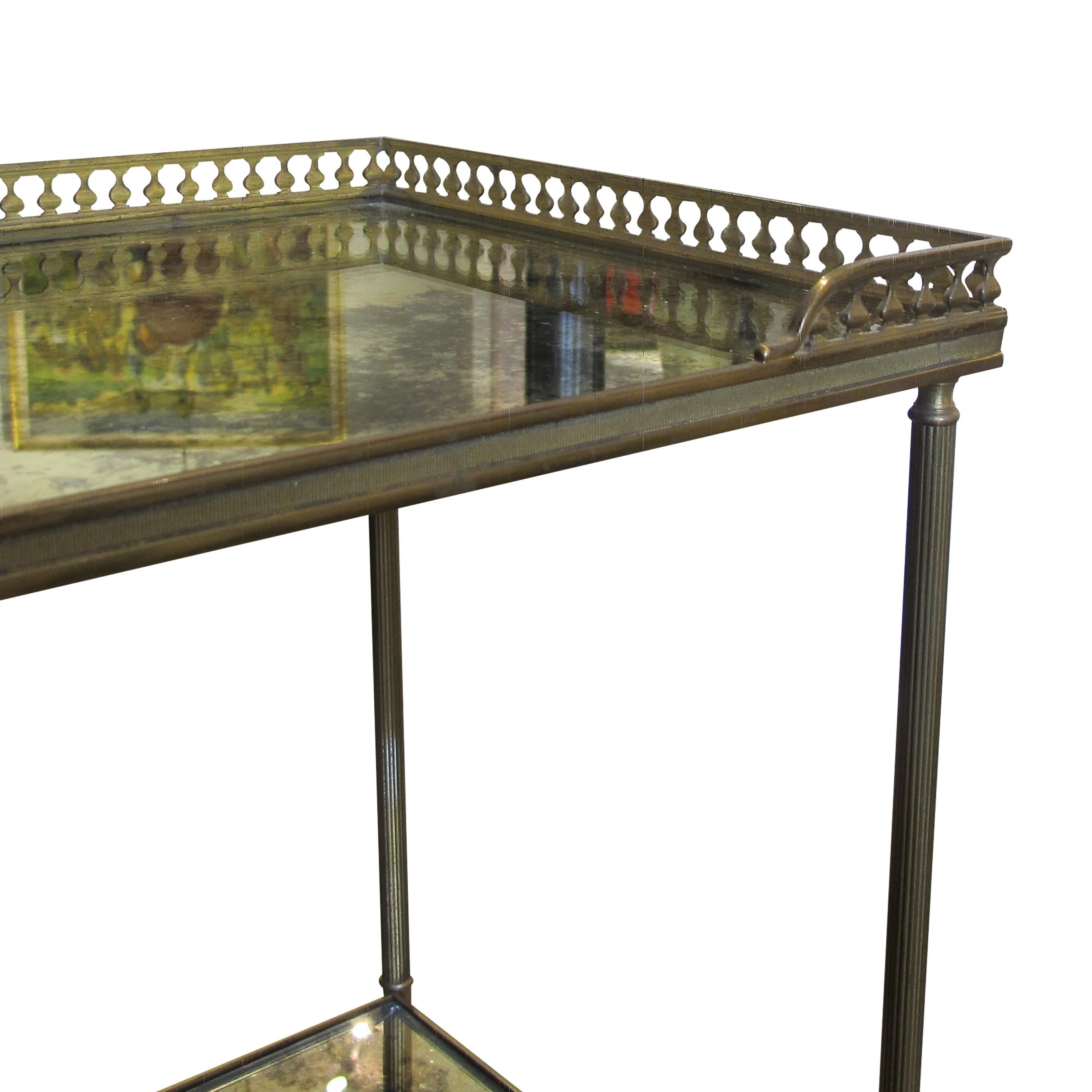 Mid-20th Century 1950s Pair of Two-Tier Side tables with Antiqued Mirror by Maison Jansen, French