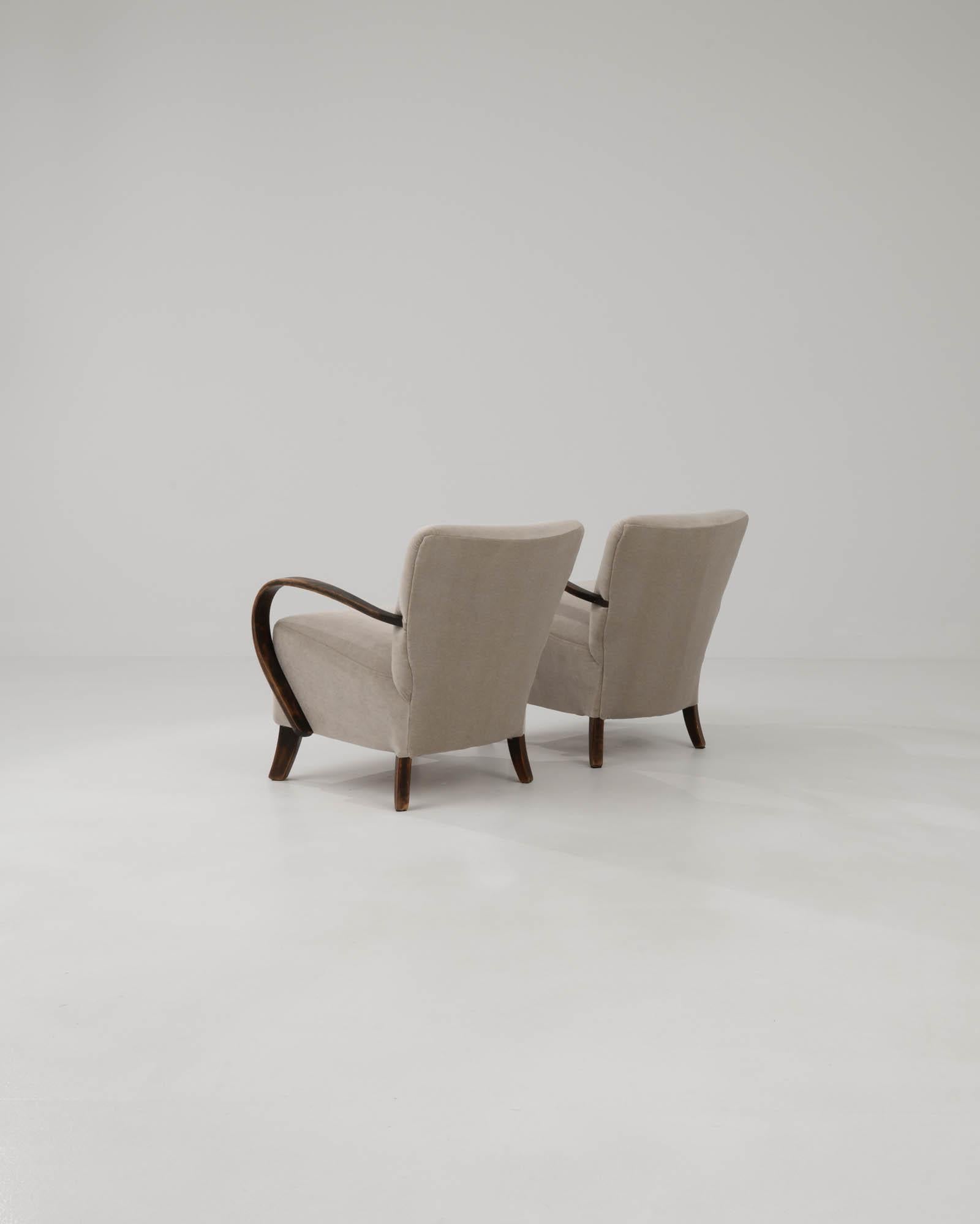 Mid-20th Century 1950s Pair Of Upholstered Armchairs By J. Halabala
