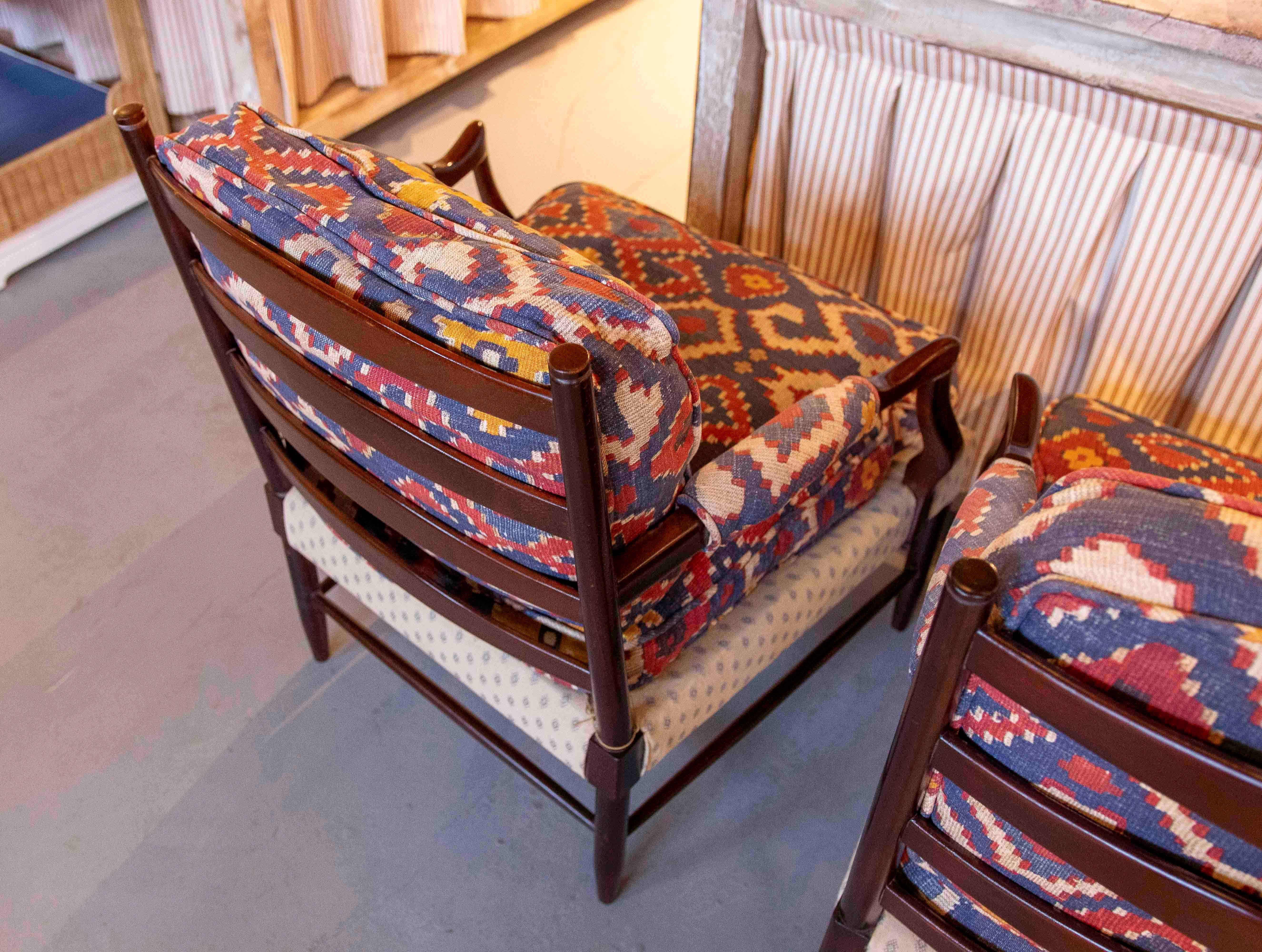 1950s Pair of Vintage Armchairs with Ethnic Upholstery For Sale 4