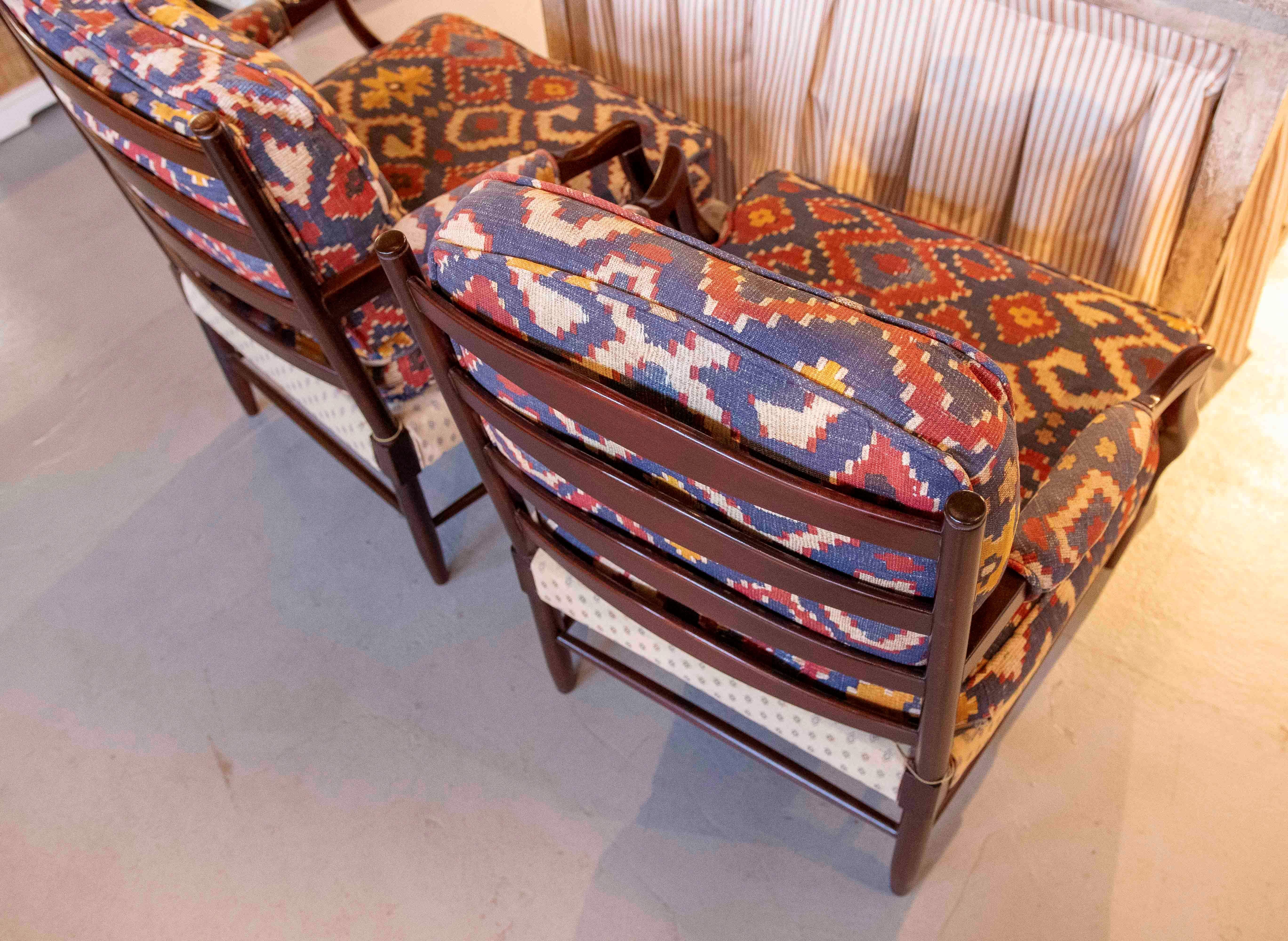 1950s Pair of Vintage Armchairs with Ethnic Upholstery For Sale 5
