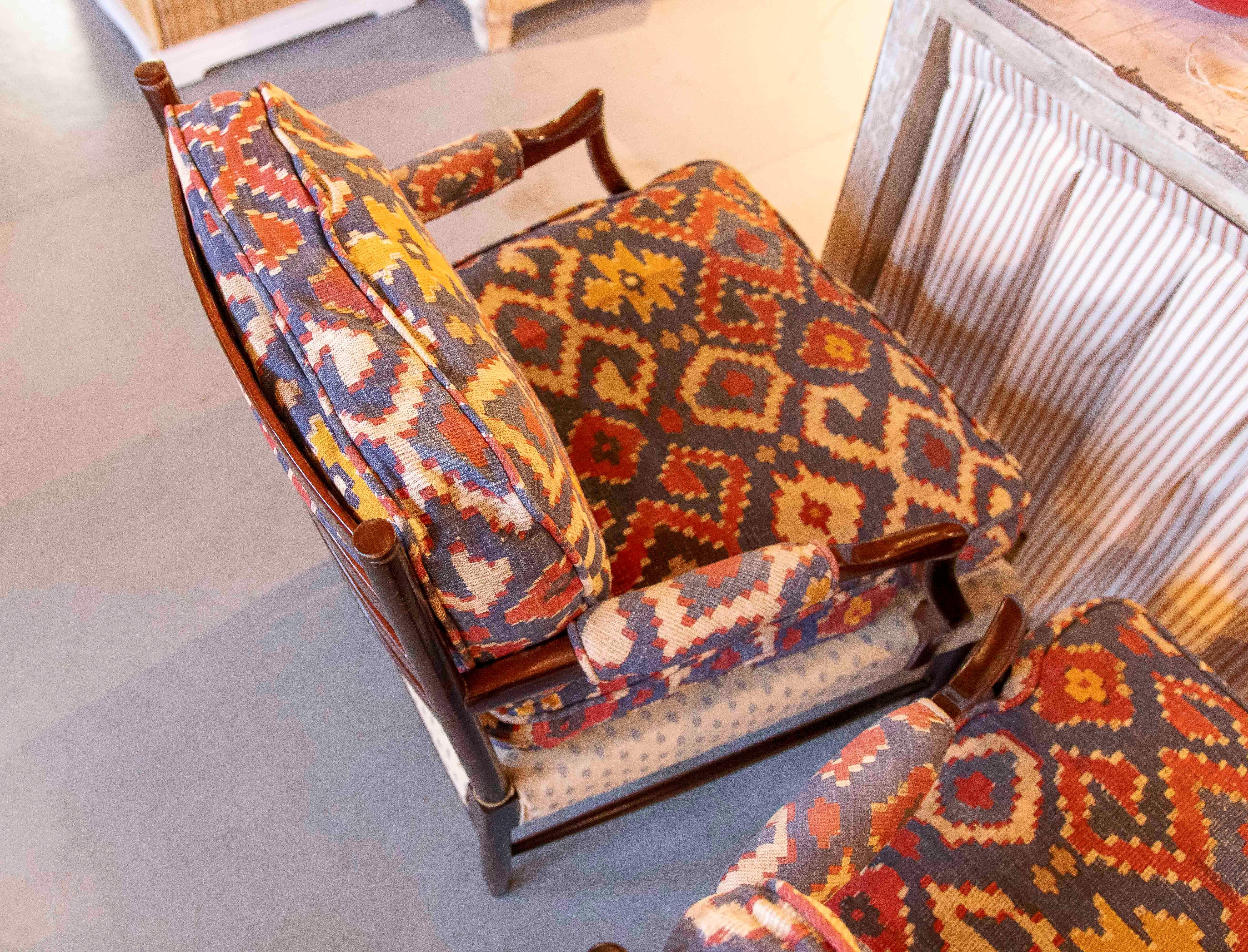 1950s Pair of Vintage Armchairs with Ethnic Upholstery For Sale 6