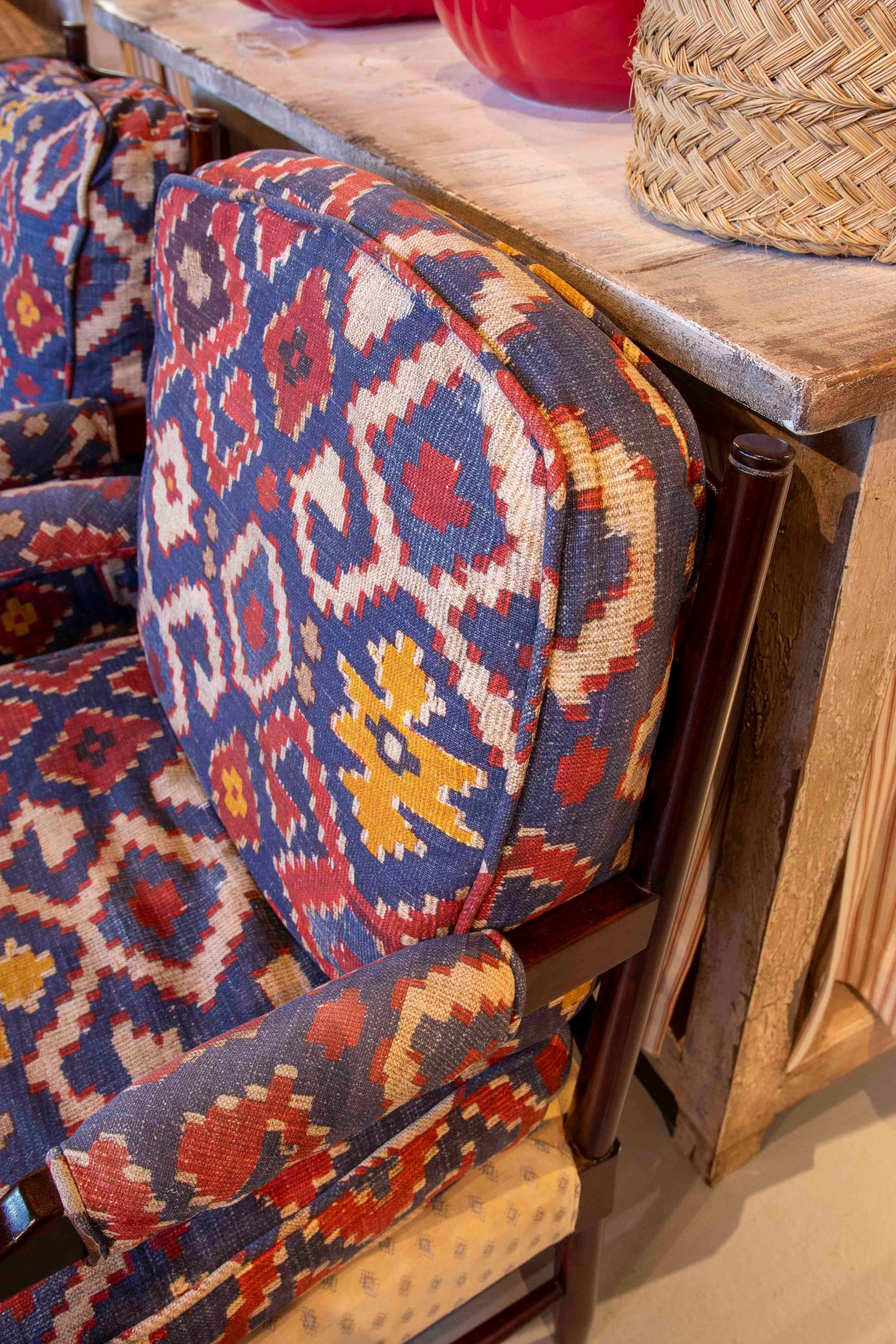 20th Century 1950s Pair of Vintage Armchairs with Ethnic Upholstery For Sale