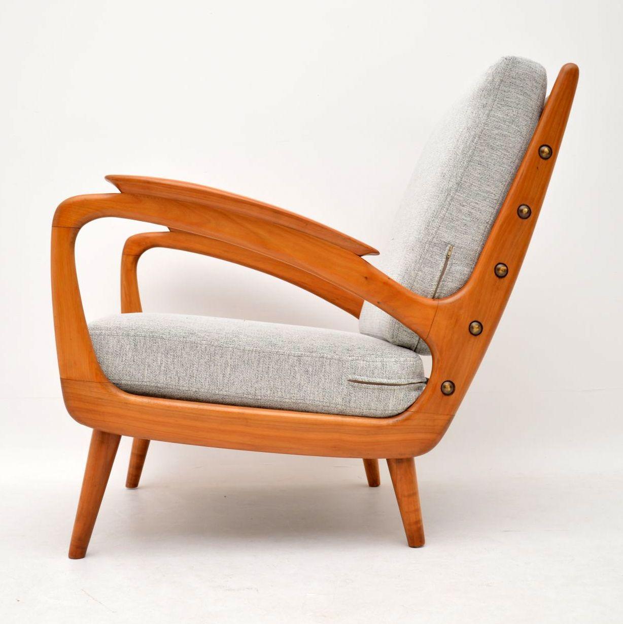 Mid-Century Modern 1950s Pair of Vintage Cherrywood Armchairs