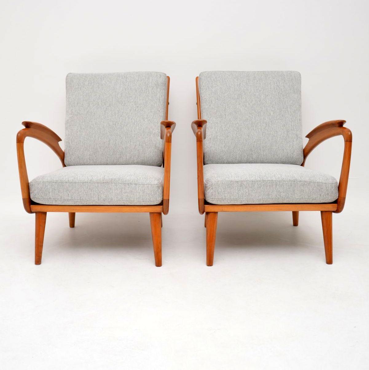 English 1950s Pair of Vintage Cherrywood Armchairs