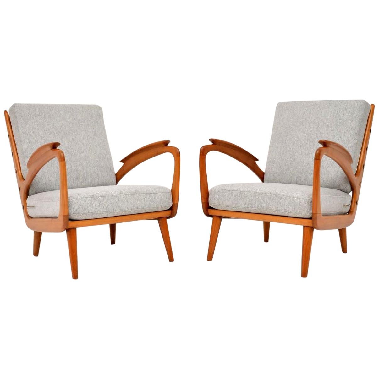 1950s Pair of Vintage Cherrywood Armchairs