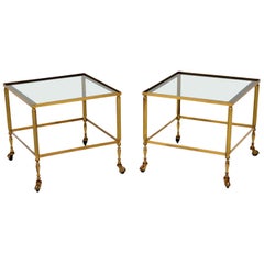 1950s Pair of Vintage French Brass and Glass Side Tables