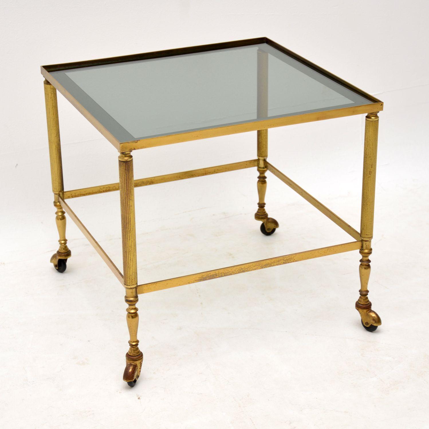 1950s Pair of Vintage French Brass and Glass Side Tables In Good Condition In London, GB