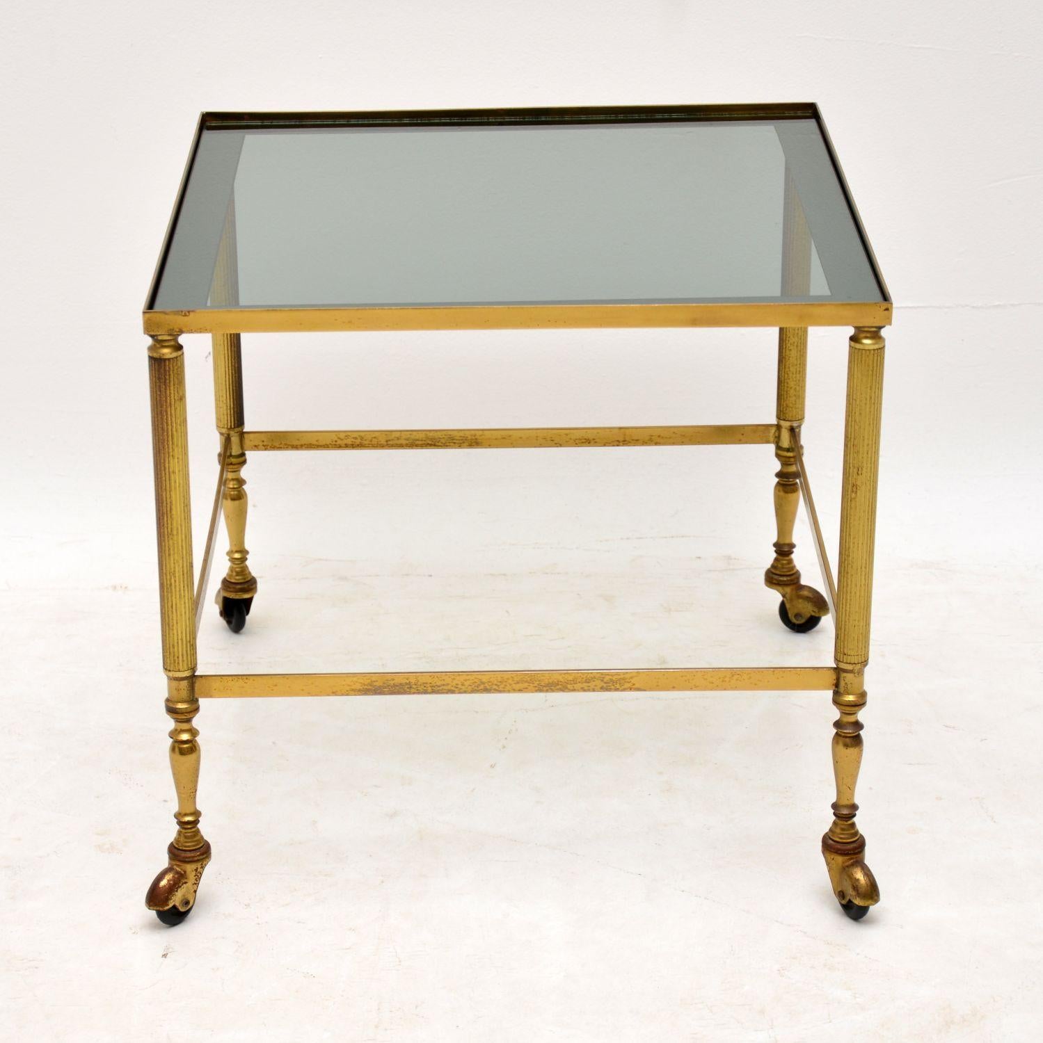 Mid-20th Century 1950s Pair of Vintage French Brass and Glass Side Tables