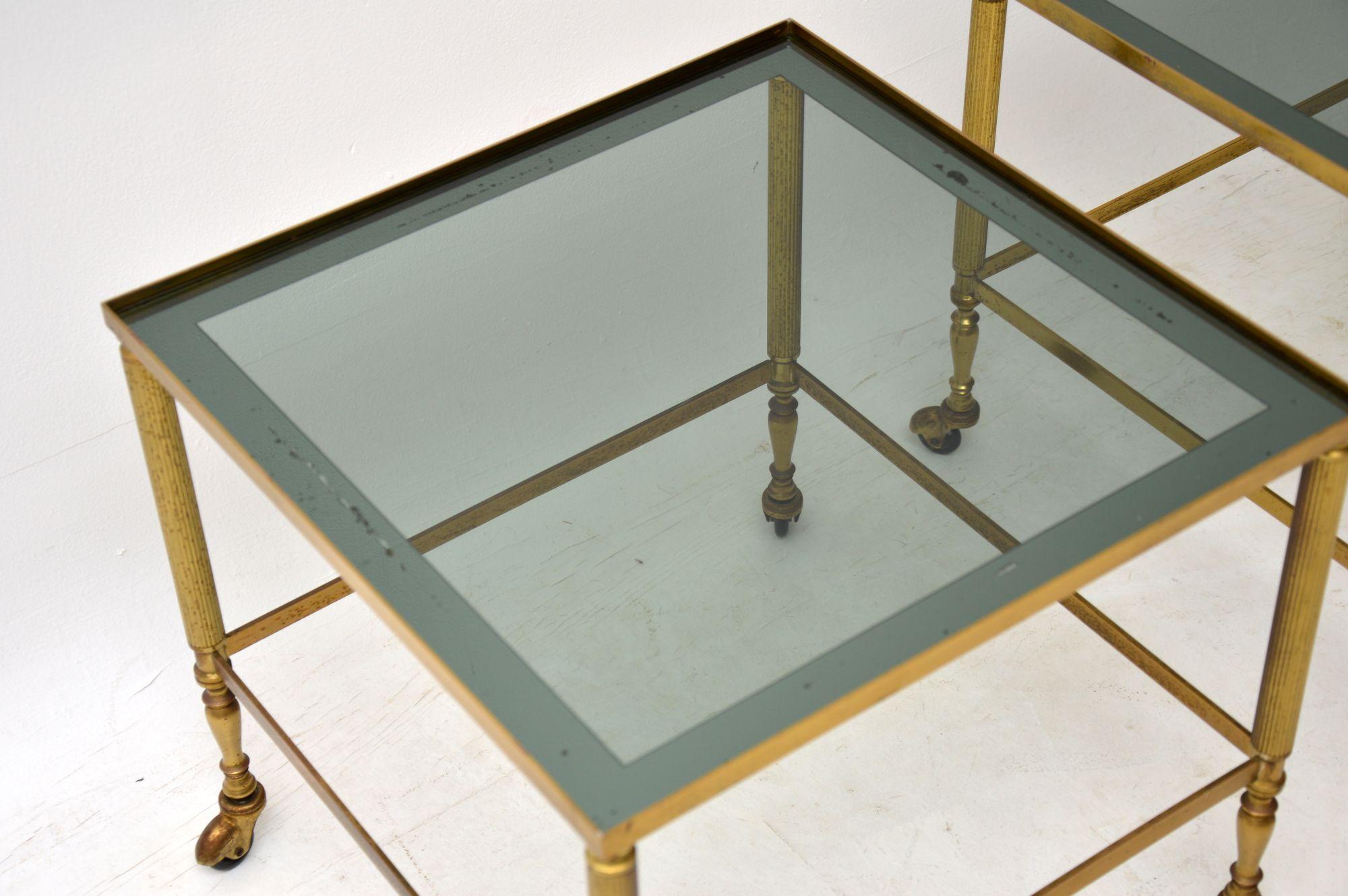 1950s Pair of Vintage French Brass and Glass Side Tables 1