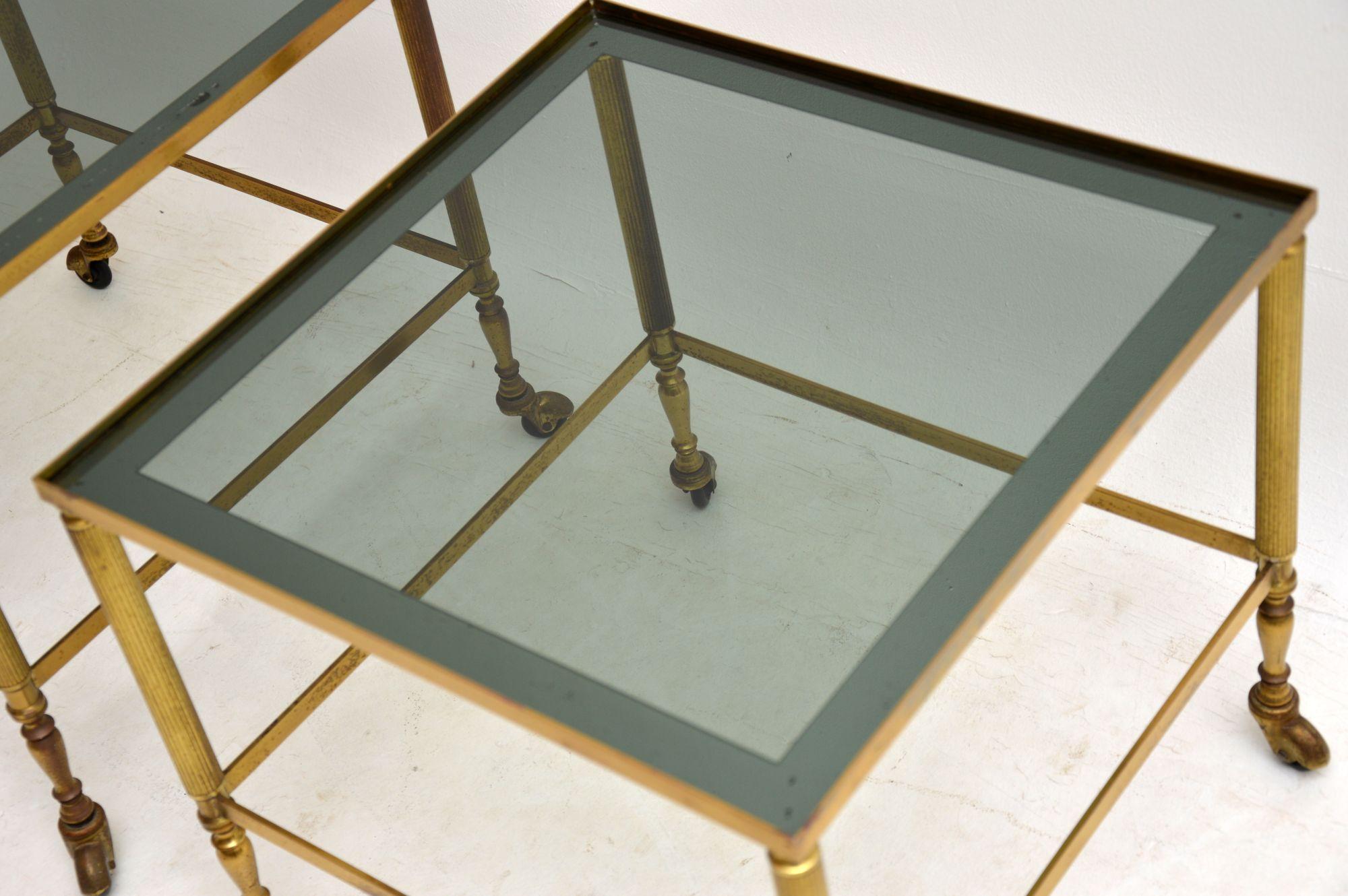 1950s Pair of Vintage French Brass and Glass Side Tables 2