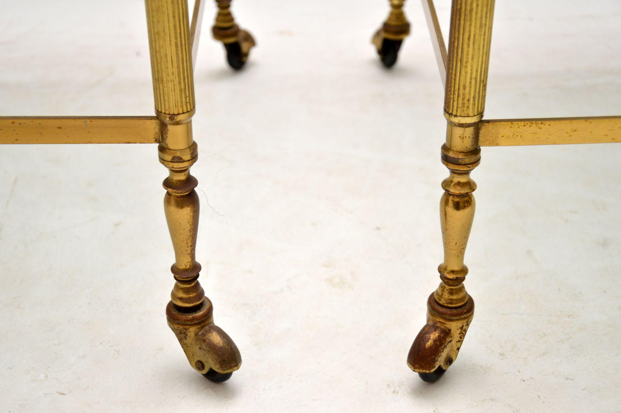 1950s Pair of Vintage French Brass and Glass Side Tables 4