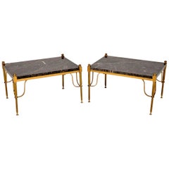 1950s Pair of Vintage French Marble and Brass Side Tables