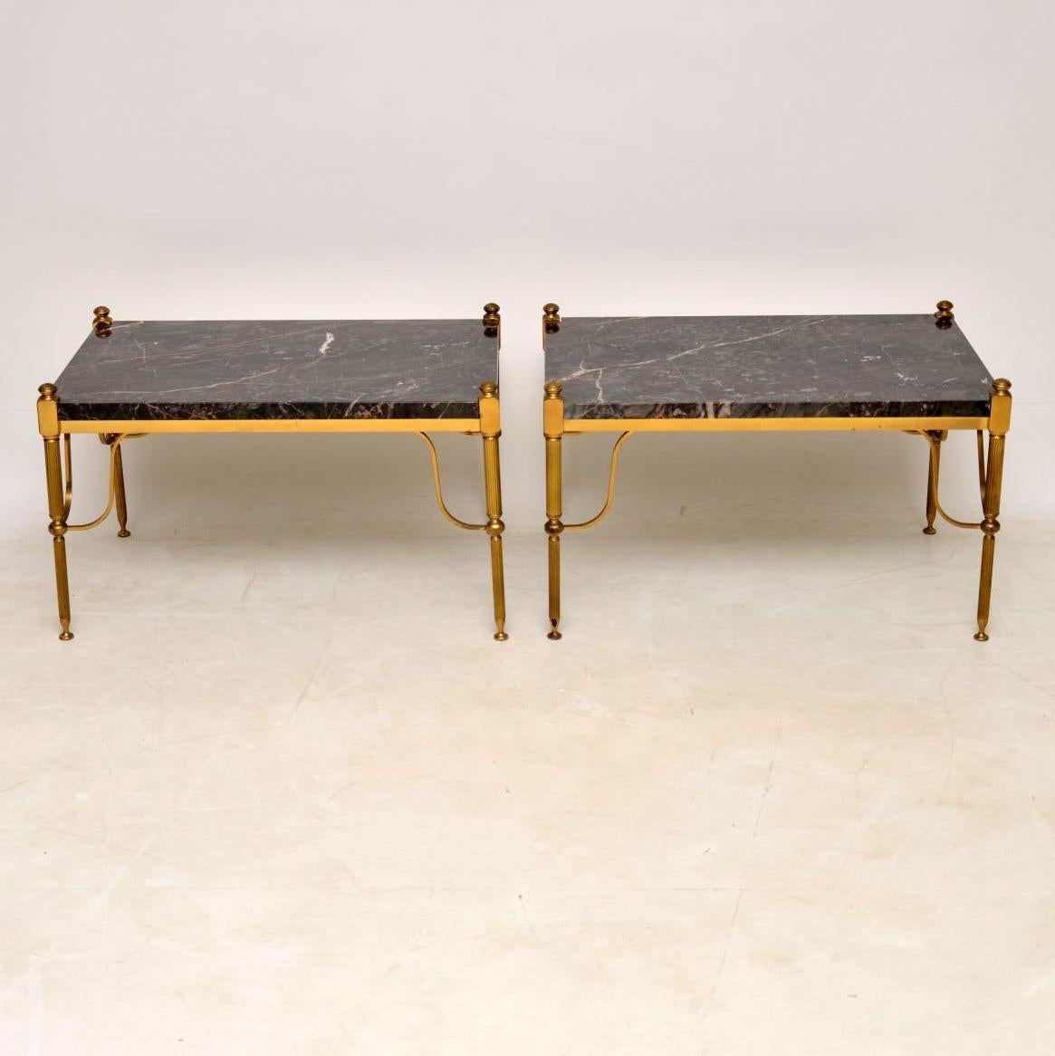 Mid-Century Modern 1950s Pair of Vintage French Marble and Brass Side Tables