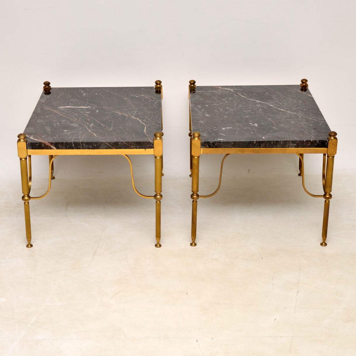 1950s Pair of Vintage French Marble and Brass Side Tables In Good Condition In London, GB