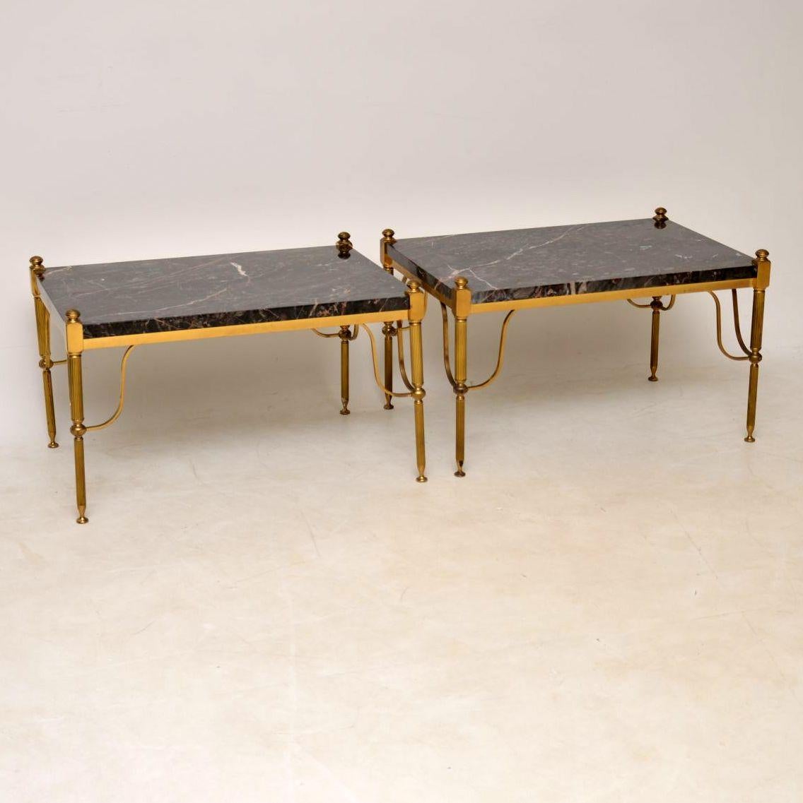 Mid-20th Century 1950s Pair of Vintage French Marble and Brass Side Tables