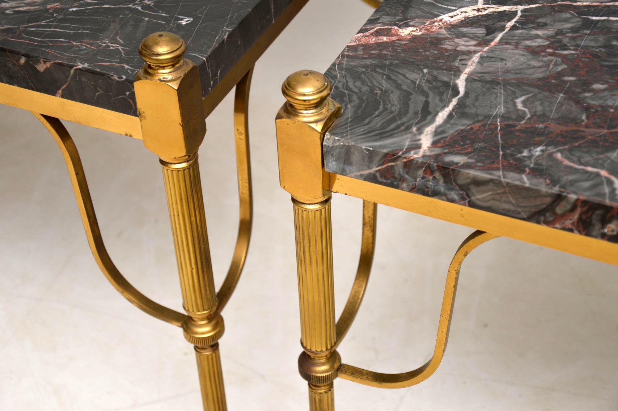 1950s Pair of Vintage French Marble and Brass Side Tables 3