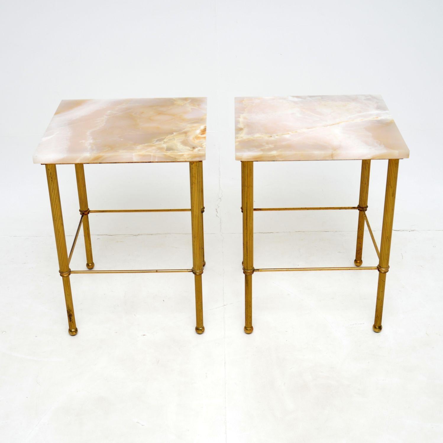 Mid-Century Modern 1950's Pair of Vintage Marble & Brass Side Tables