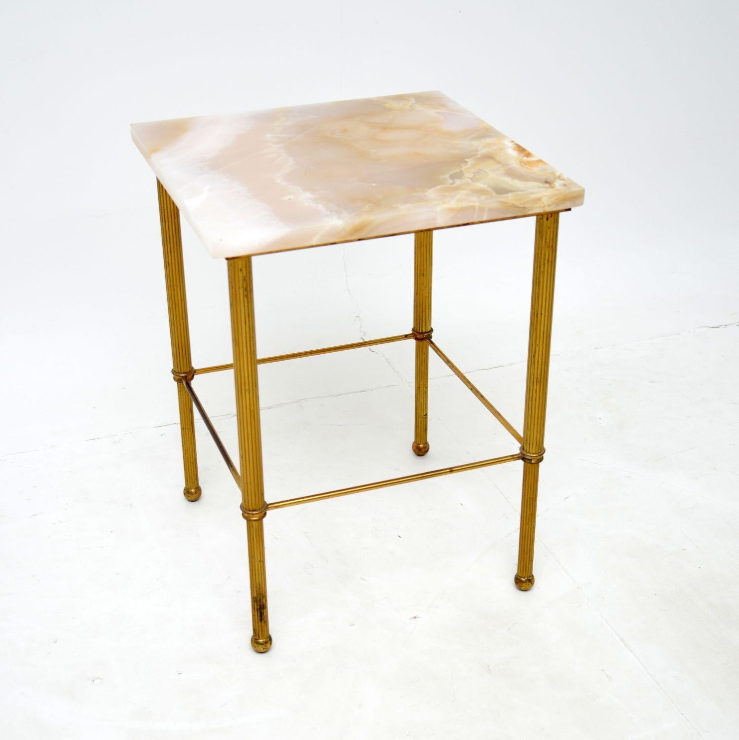 European 1950's Pair of Vintage Marble & Brass Side Tables