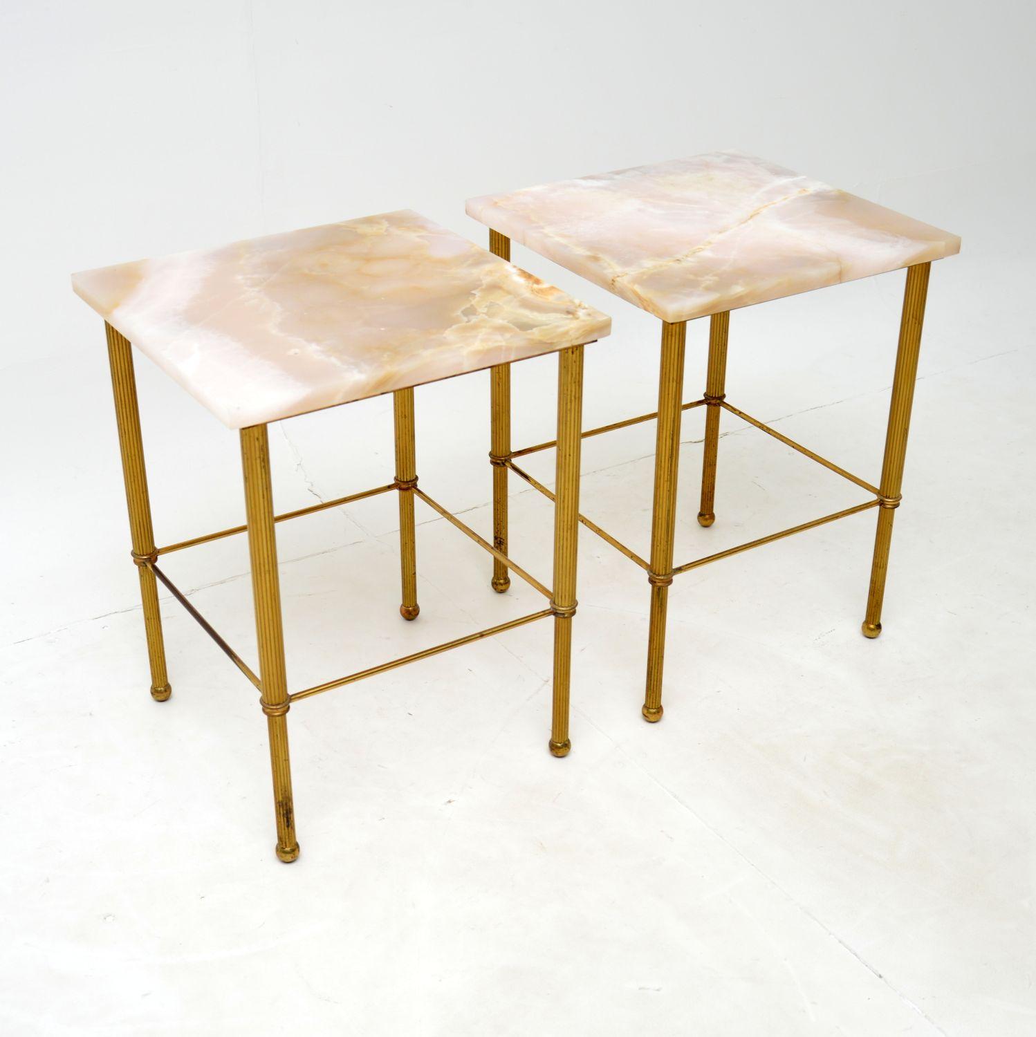 20th Century 1950's Pair of Vintage Marble & Brass Side Tables