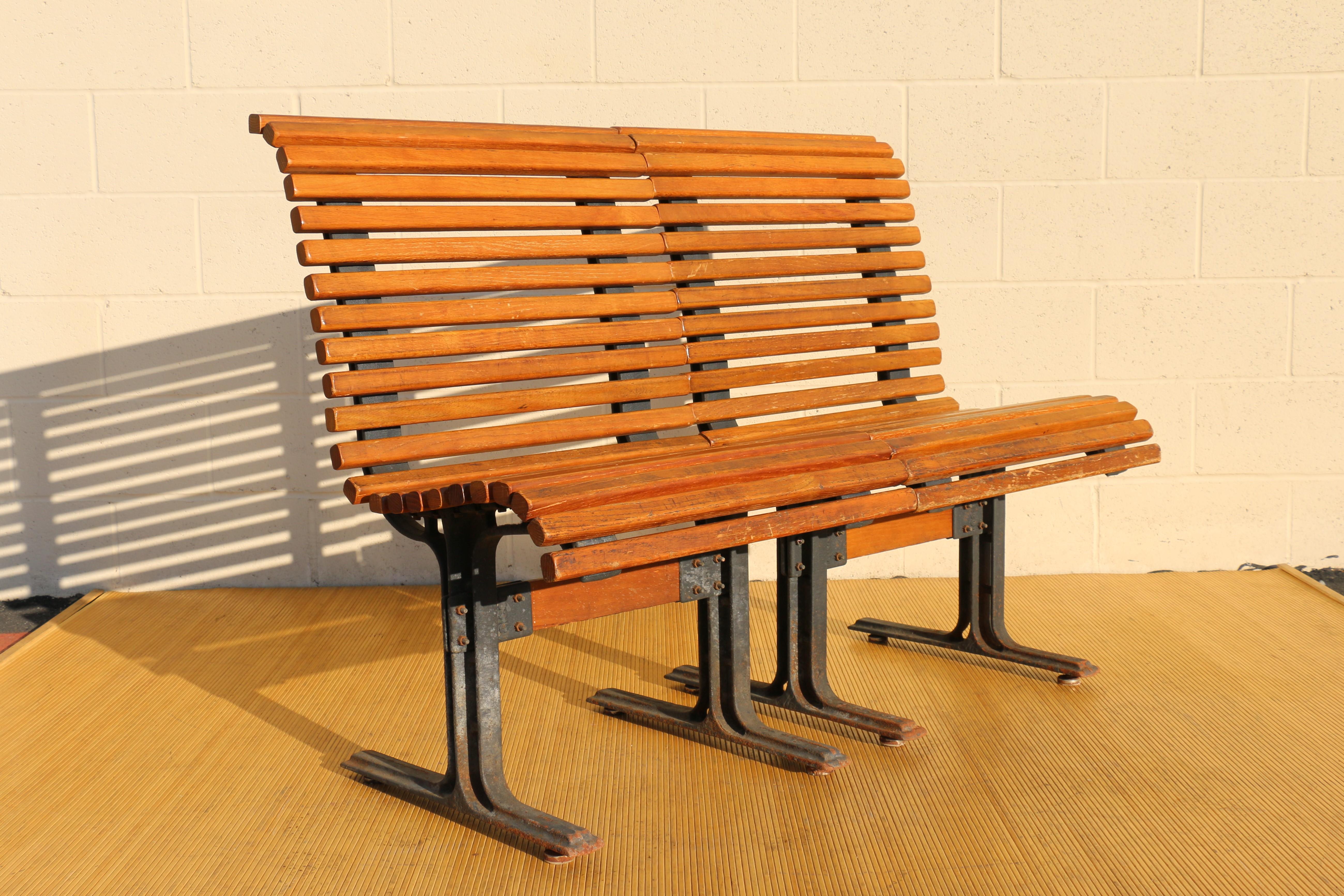 1950’s Pair of Vintage Slatted Oak Benches by Falcon For Sale 1