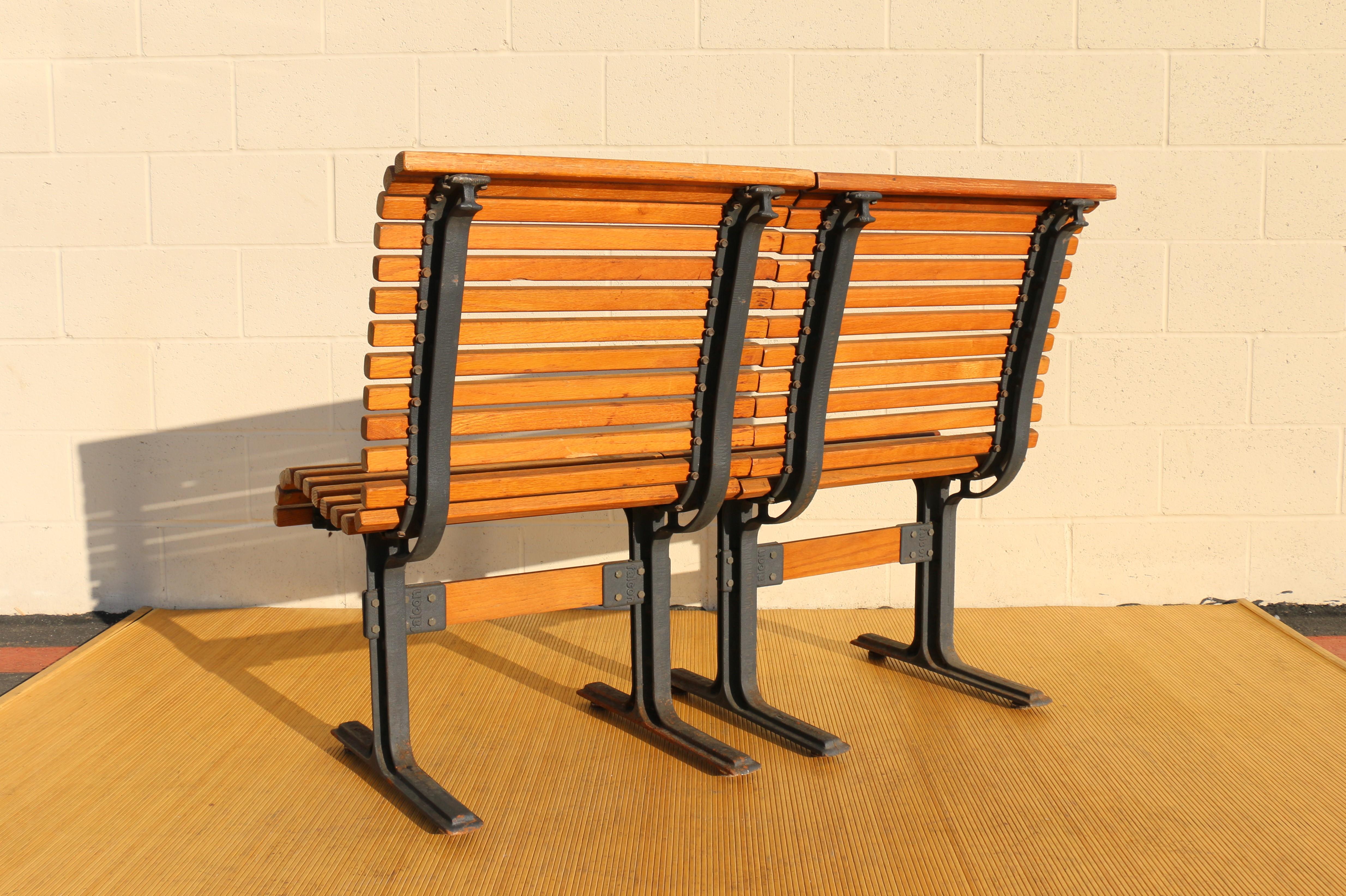 1950’s Pair of Vintage Slatted Oak Benches by Falcon For Sale 2