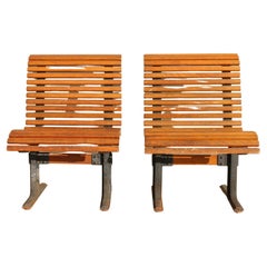 Coppia di panche vintage a doghe di Oak Oak degli anni '50 di Falcon