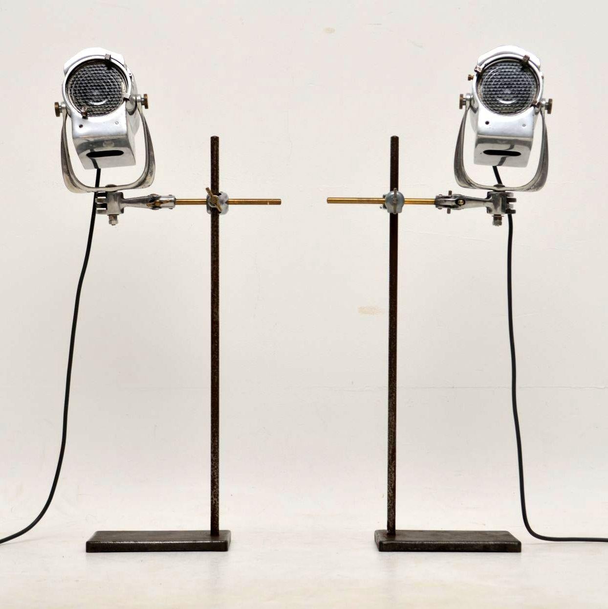 An amazing pair of vintage table lamps / spotlights, these date from circa 1950s-1960s. They were made by Century Lighting Inc in New York, they have been re-wired and are in good working order. The stands were probably added later but they are also
