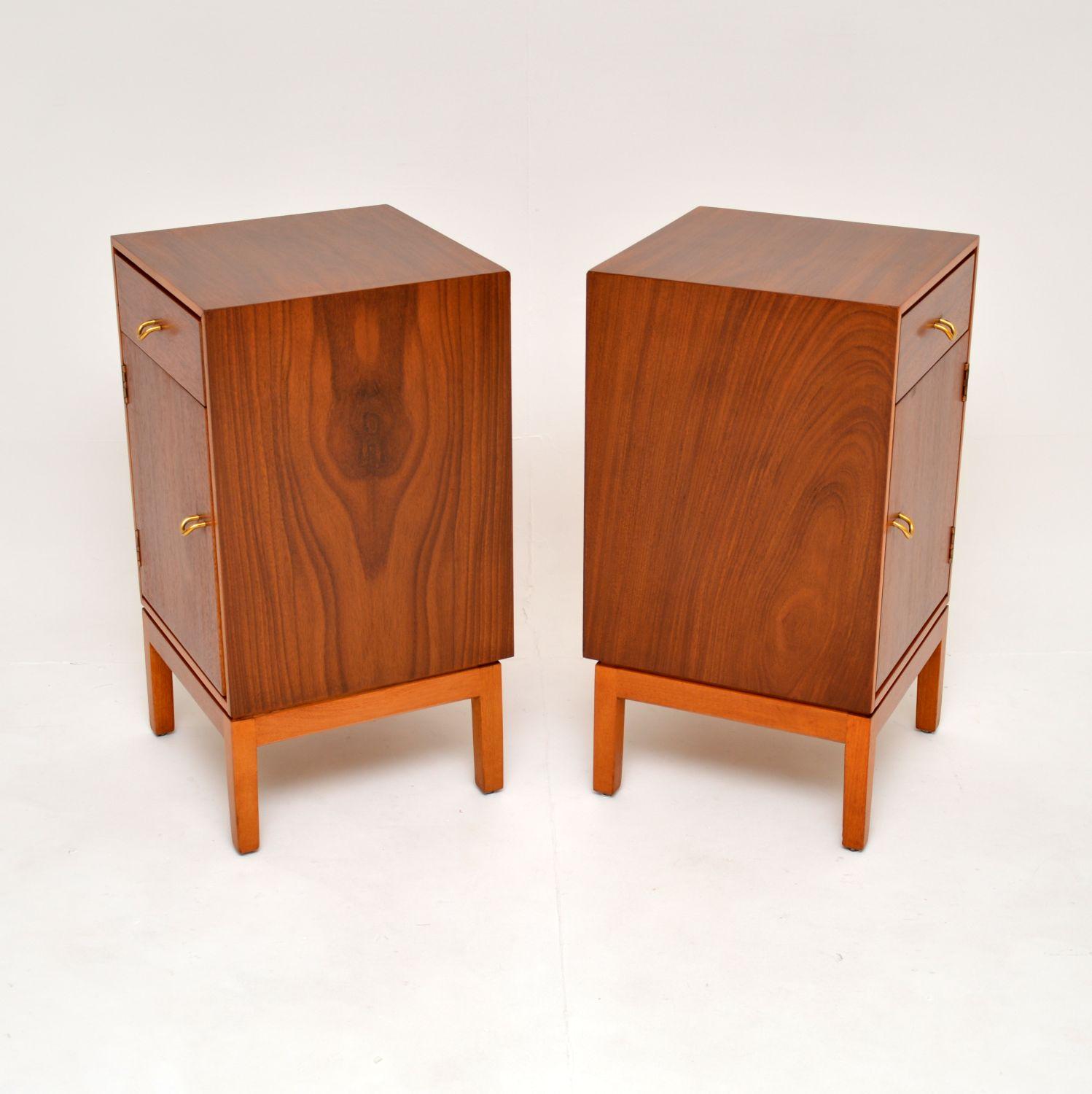 British 1950’s Pair of Vintage Walnut Bedside Cabinets by Stag