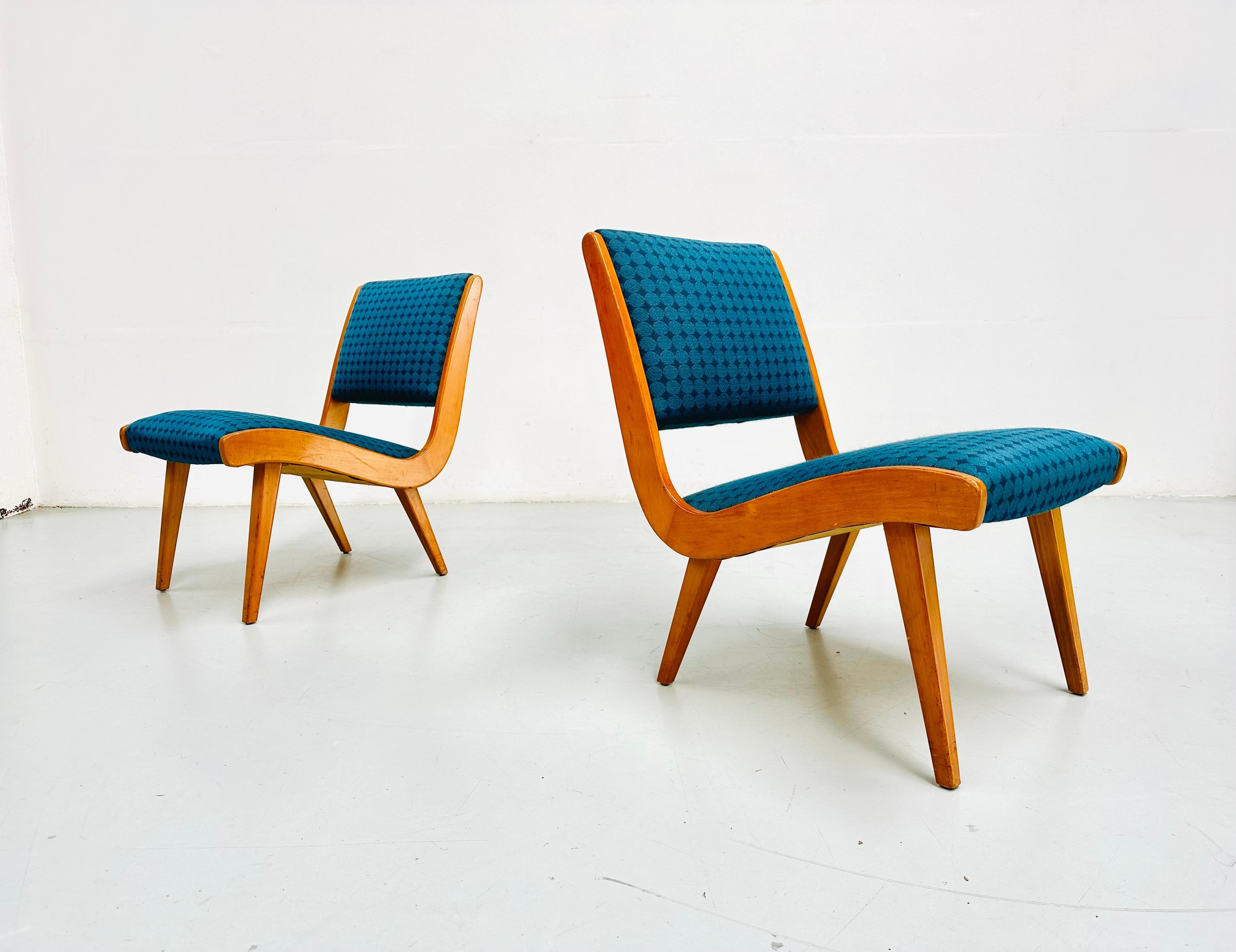 Mid-20th Century 1950s Rare Set Vostra Chairs Numbered & Original Fabric by Jens Risom for Knoll. For Sale