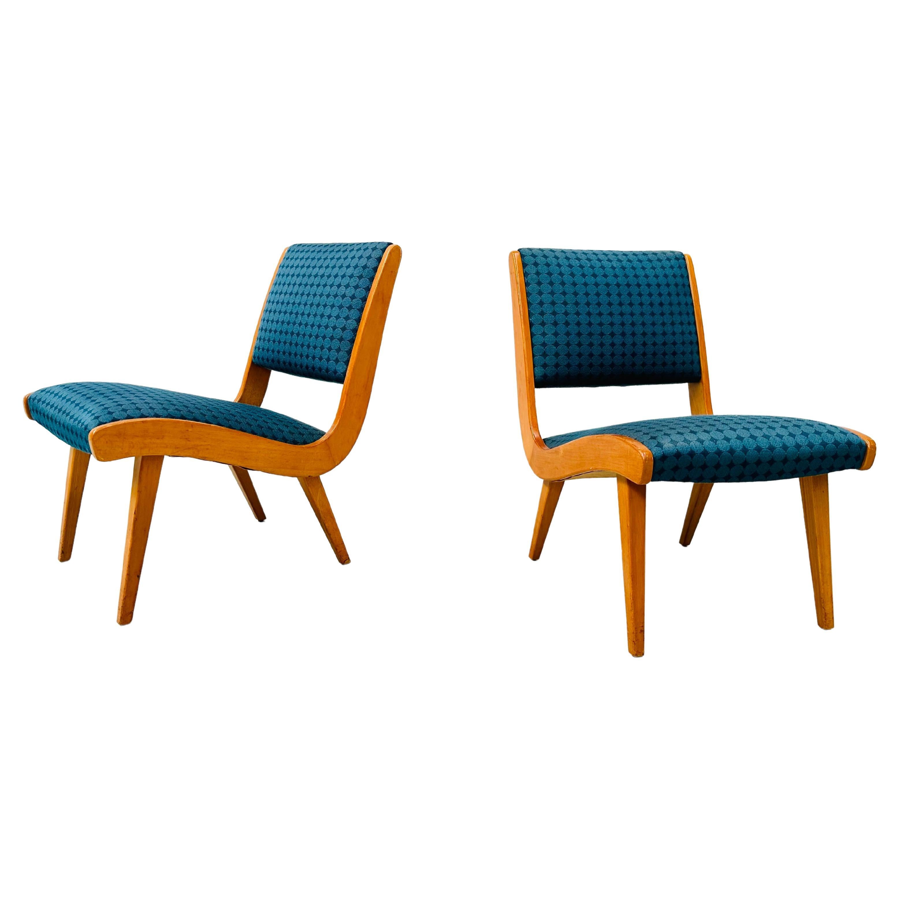 1950s Rare Set Vostra Chairs Numbered & Original Fabric by Jens Risom for Knoll.