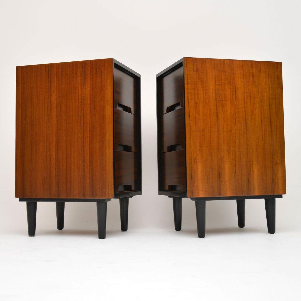 English 1950s Pair of Walnut Bedside Chests by John & Sylvia Reid for Stag