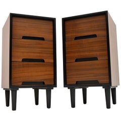Vintage 1950s Pair of Walnut Bedside Chests by John & Sylvia Reid for Stag