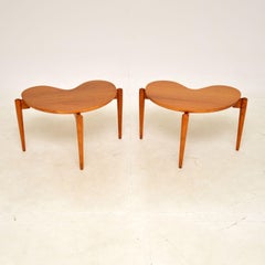 1950s Pair of Walnut Boomerang Side Tables