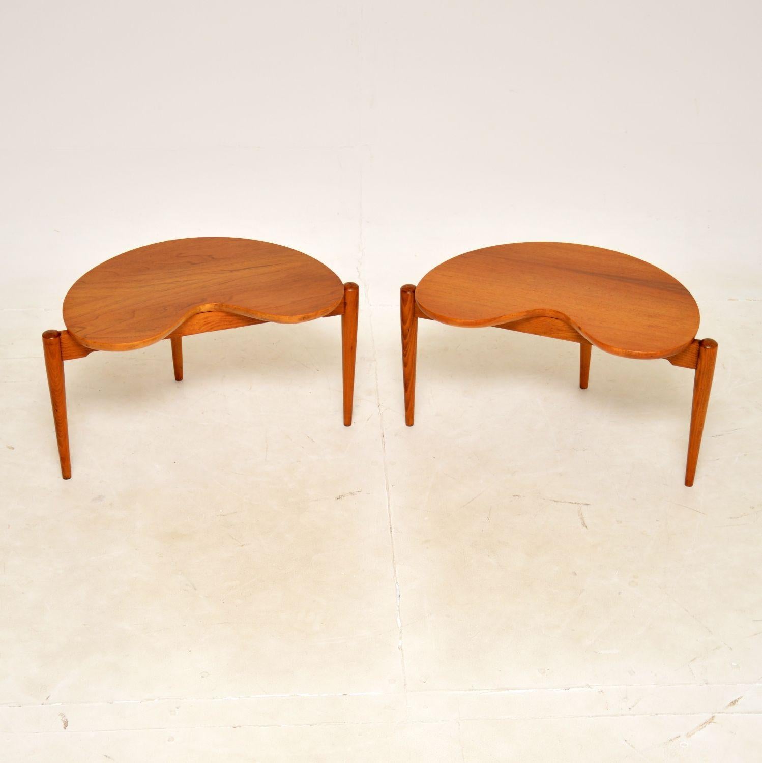 British 1950s Pair of Walnut Boomerang Side Tables