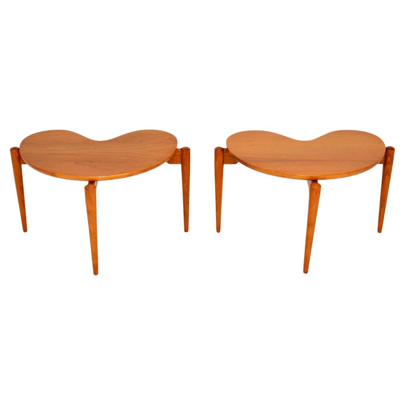 1950s Pair of Walnut Boomerang Side Tables
