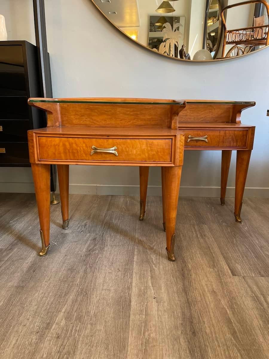 1950er Jahre Paar Nachttische aus Holz und Glas (Italienisch) im Angebot
