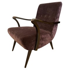 1950s Pair of Wooden Armchairs With Plum Velvet Upholstery
