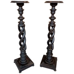 1950s Pair of Wooden Pedestals with Barley-twist Columns
