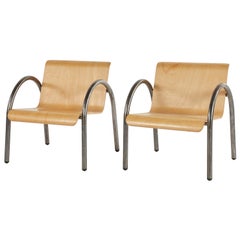 Vintage Mid Century Modern Pair or Set of Four Metal and Wood Armchairs