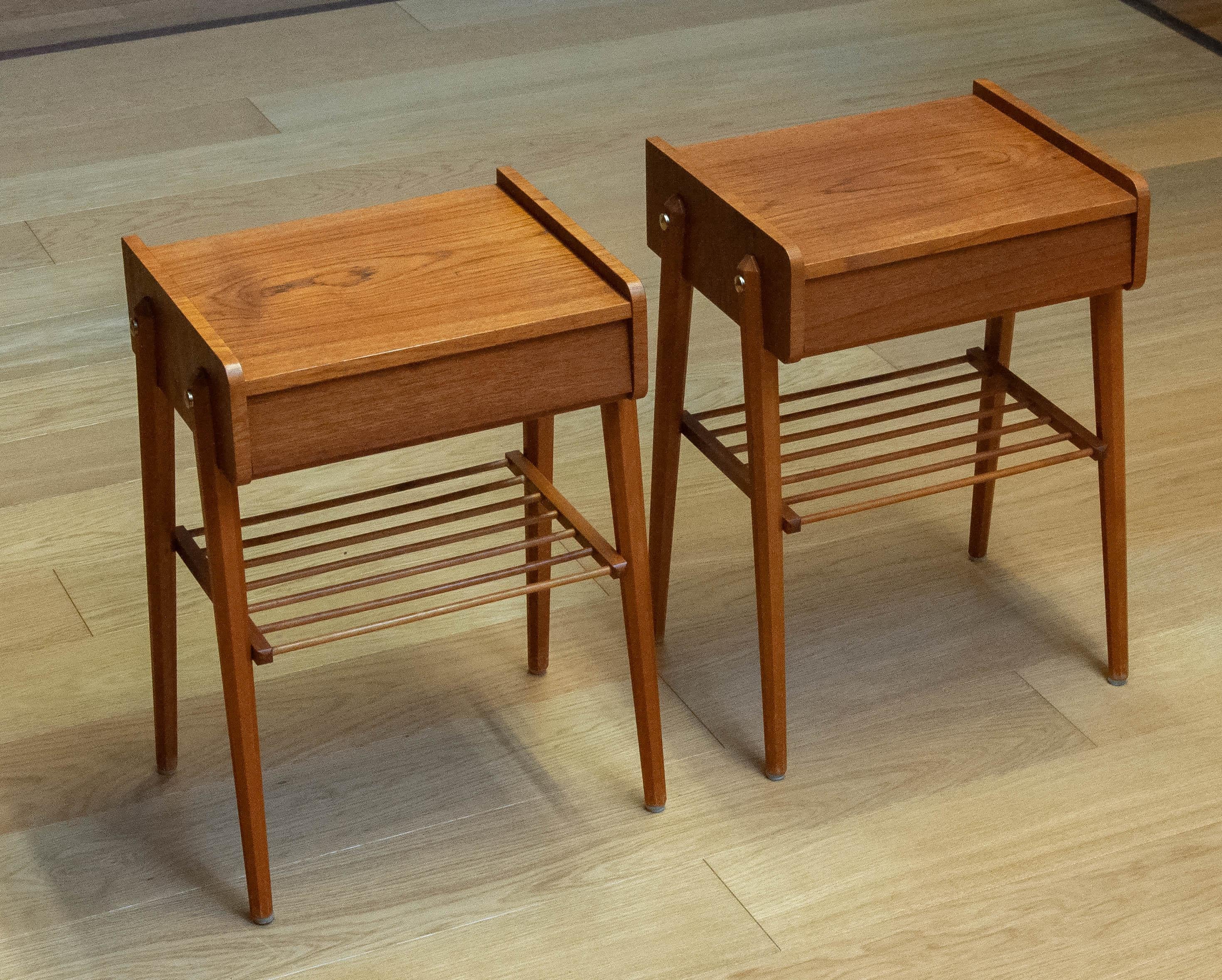 Mid-Century Modern 1950s Pair Swedish Night Stands / Bed side Tables By AB Bjärni Made Of Teak