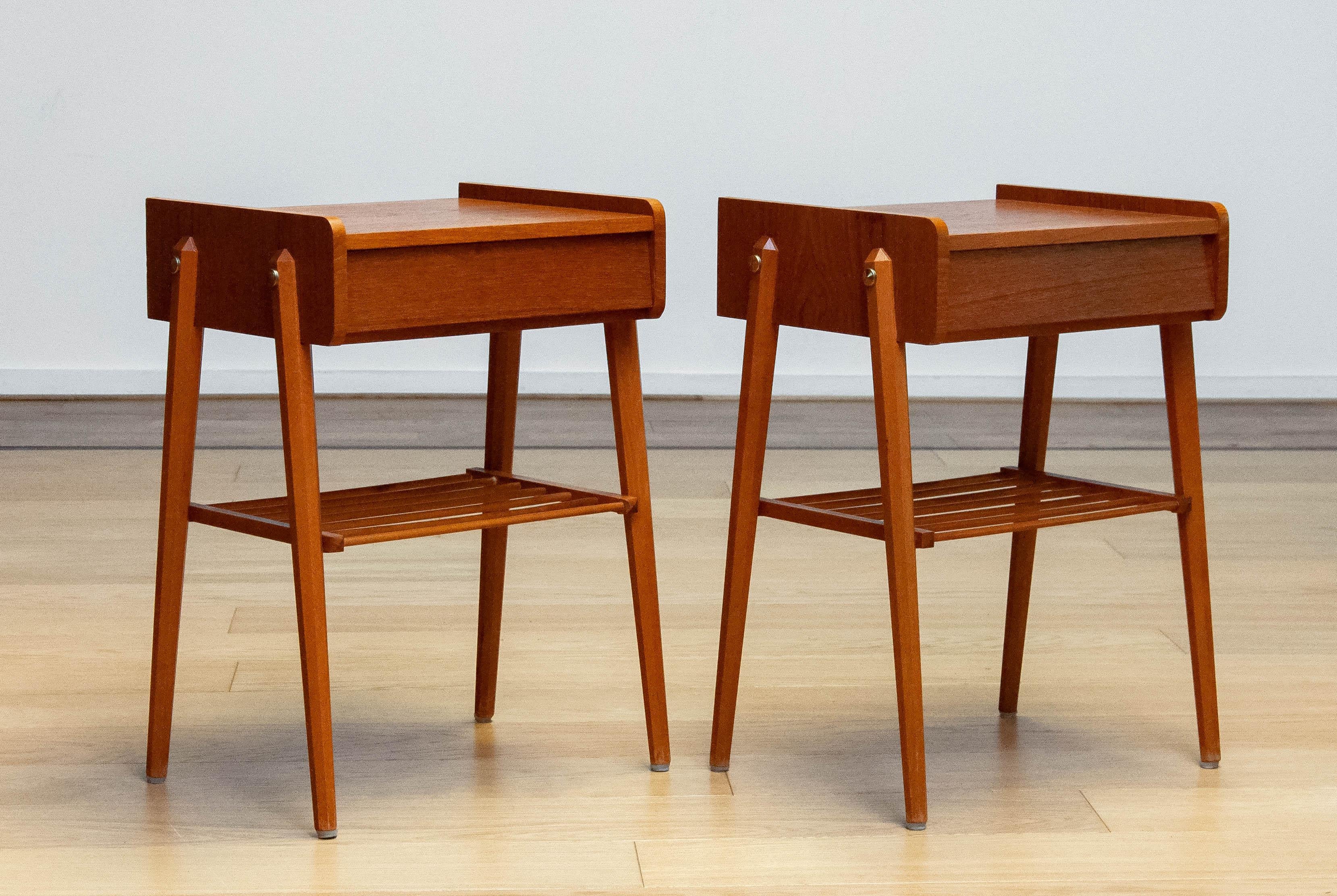 1950s Pair Swedish Night Stands / Bed side Tables By AB Bjärni Made Of Teak In Good Condition In Silvolde, Gelderland