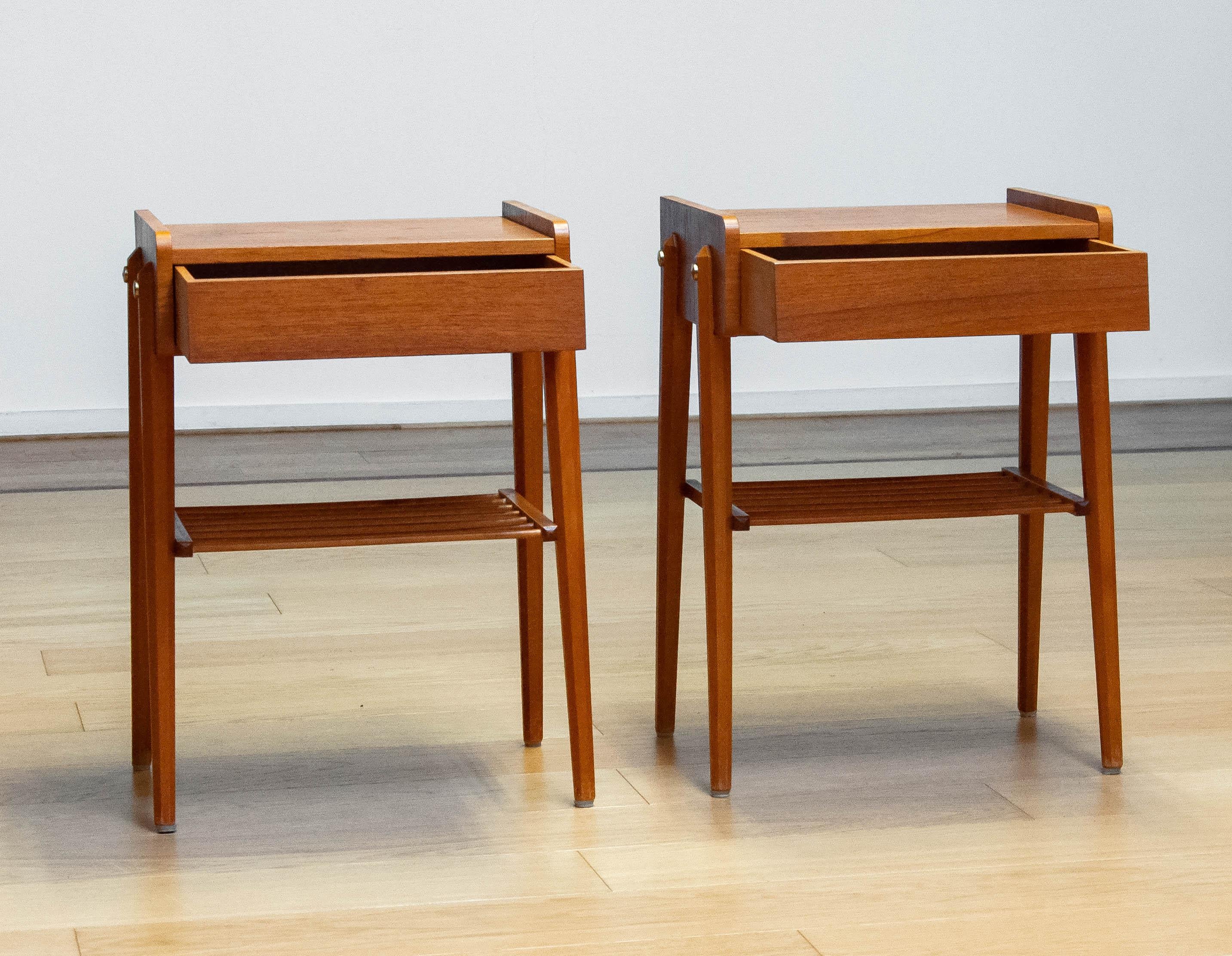 Mid-20th Century 1950s Pair Swedish Night Stands / Bed side Tables By AB Bjärni Made Of Teak