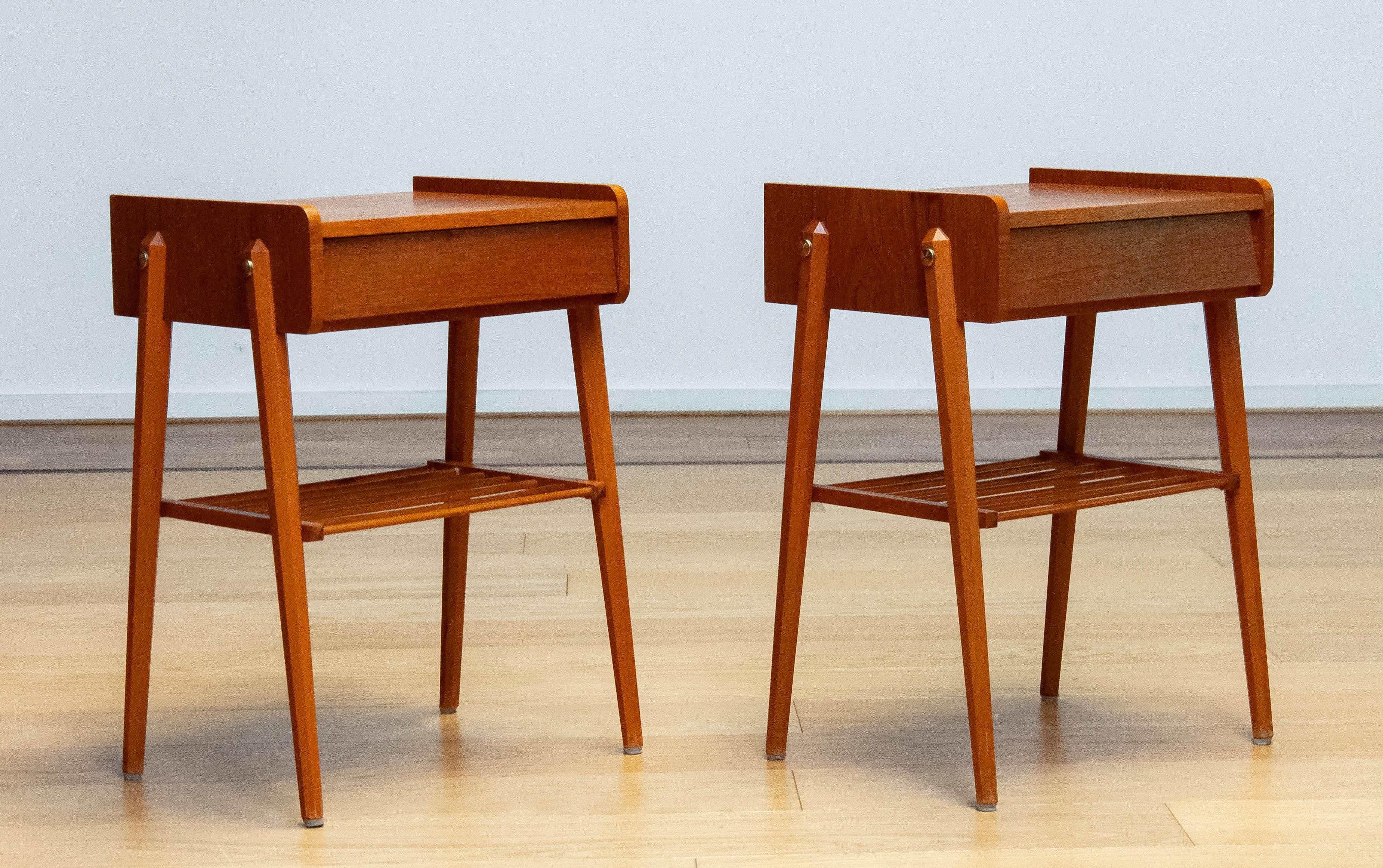 1950s Pair Swedish Night Stands / Bed side Tables By AB Bjärni Made Of Teak 1