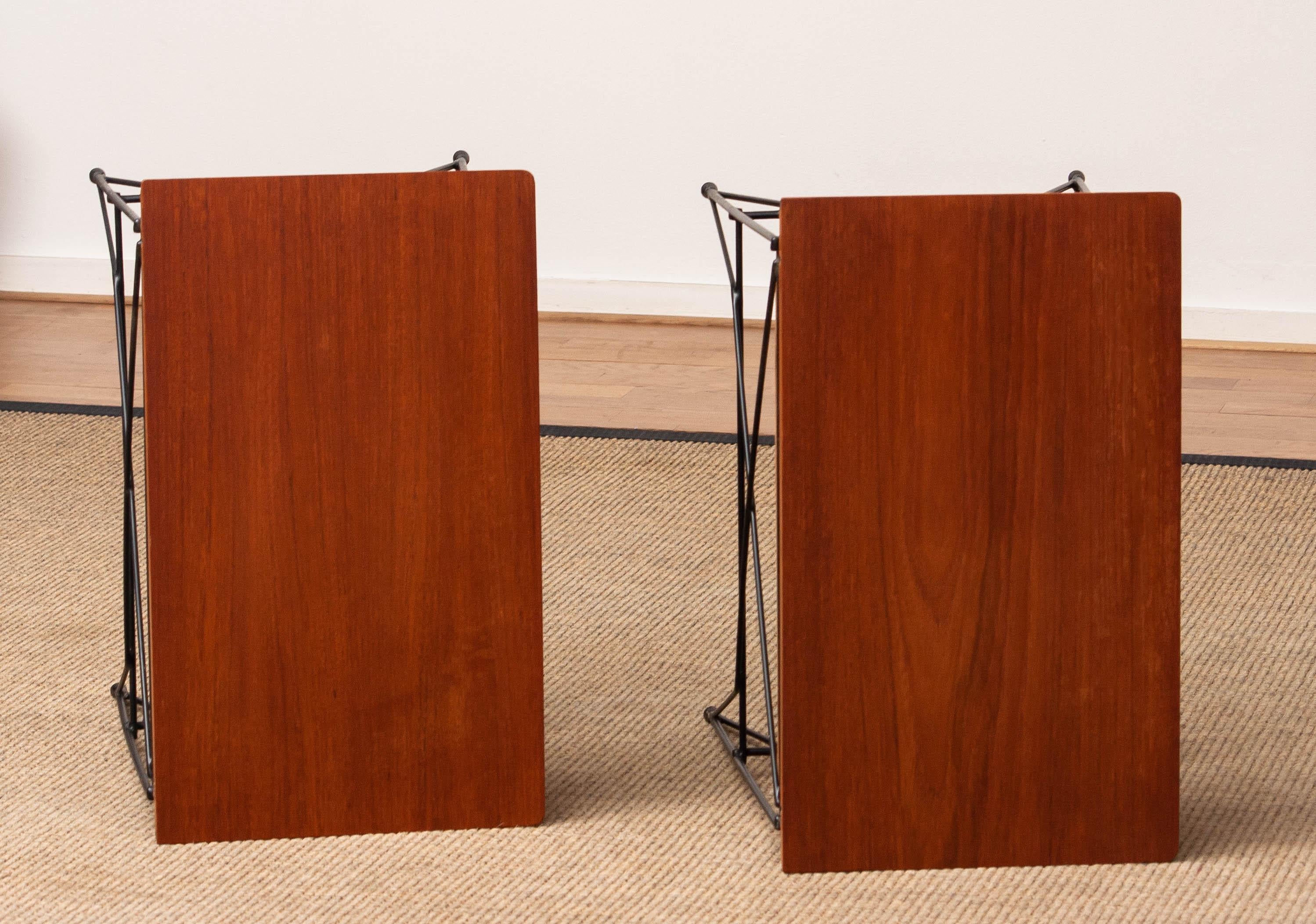 1950s, Pair Teak and Metal Wire Gullberg Style Nightstands Bedside Tables For Sale 3