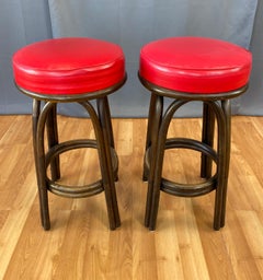 1950s Pair Tiki Kalp-Son Vintage Bamboo Bar Stools